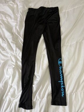 Champion Black Leggings with Blue Logo